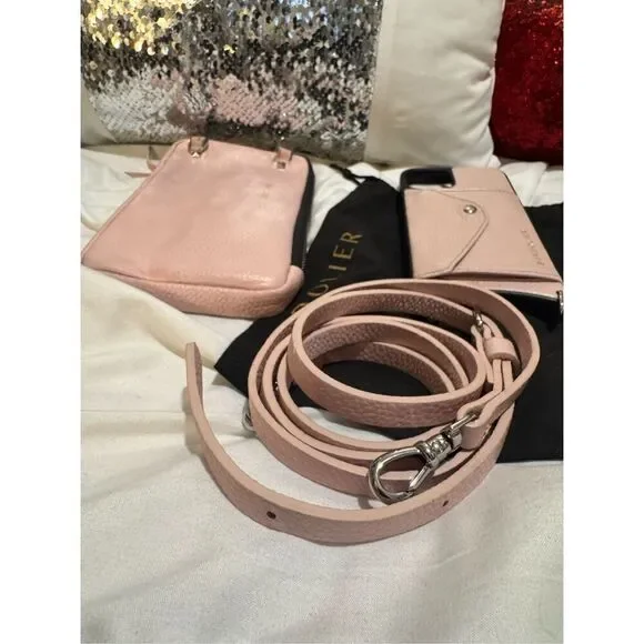 Bandolie donna iPhone 13 case & pink leather crossbody /belt/strap set w/pouch